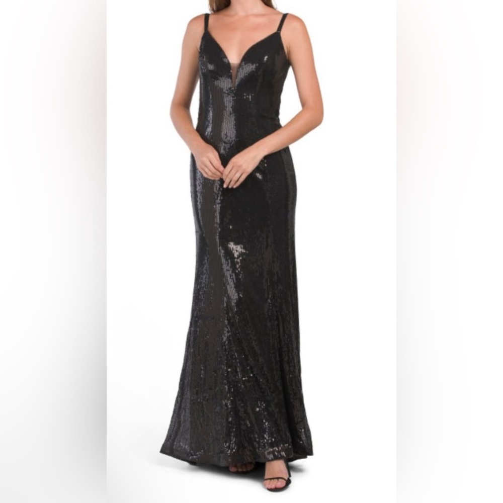 Basix Black Label Black Sequin Gown NWT